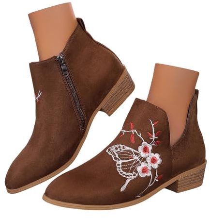 Generisch Sticks Botines mujer sin cordones con cremallera Botas de mujer Invierno Moda Tobillo Elegante Botas cortas Ocio Botines de Cuña Zapatos Cómodos para Festivos, O Marrón, 37 EU