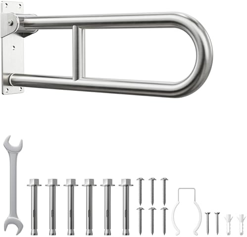 Toilet Grab Bar, Bathroom Safety Handrail Wall Mounted, 304 Stainless Steel Flip Up Folding Support Rail for Elderly Seniors and Handicap Assistance (24 Inch)