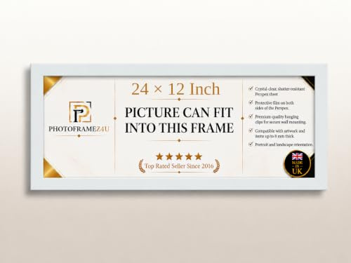 24x12 Inch 24mm Thin Panoramic Picture Frame | White Panoramic Photo Frame & Poster Frame for Pictures, Photos, Documents, Jigsaw Puzzles, Artwork | Landscape or portrait Wall Mount Display