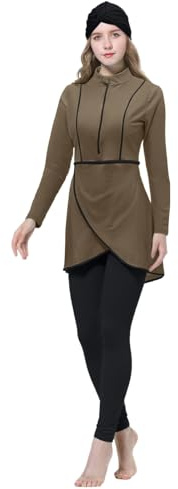 Generico Costume da bagno musulmano da donna Burkini a maniche lunghe Built in Bra+pantaloni da nuoto + Hijab 3 pezzi