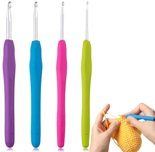 XBFOCNH 4pcs crochets en aluminium,kit d’outils pour aiguilles à tricoter,poignée souple,Outil Léger et Confortable Pour Débutants en Tricot(2/3/4/5mm)