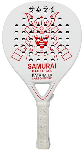 SAMURAI PADEL CO. Padel Racket - KATANA 1.0 White | Carbon Fibre + EVA Core | Max Power + Control | Pro Paddle Racket for Adults - 360g Light & Durable - Paddle Tennis Racket