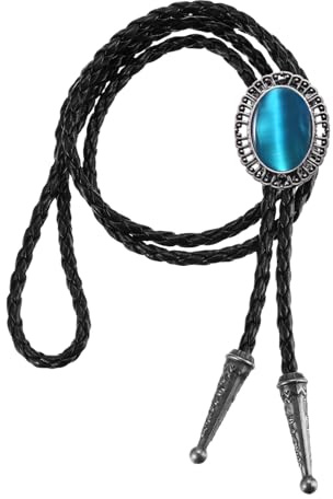 PATIKIL Bolo Tie Per Uomini, Western Cowboy Cravatta In Pelle Collana Bolo Tie Cravatta In Corda Di Pelle Di Mucca Per Donne Uomini Costume Accessori Vintage Tradizionali, Blu Chiaro