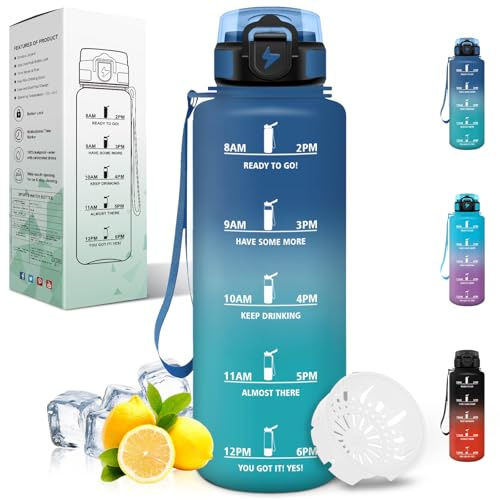 Motswedi Borraccia 1.5 litri, con Filtro, Borraccia Palestra, a Prova di Perdite, Bottiglia acqua, Borracce Motivazionale, per Palestra, Escursionismo, Ciclismo, Blu & Verde