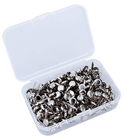 ultnice 200 Unidades Brad Fastener Mini tachuelas redondas Brad Pastel Brads Papel Fijaciones con caja (Plata)