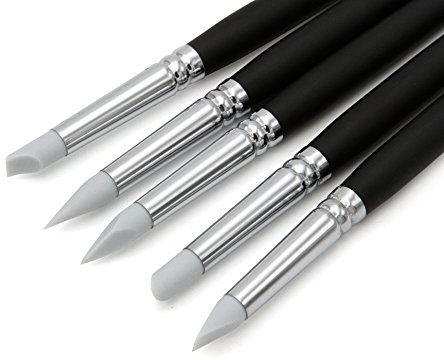 Paintersisters® Silikonpinsel 5er-Set Gr. 10, Modellier-Pinsel, Colour-Shaper, weiche Ausführung, Langer Stil