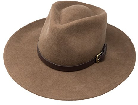 Borges & Scott Premium Lewis- Cappallo a Tesa Grande Fedora-100% Lana Feltro- Resistente all'Acqua- Fascia di Cuoio - Marrone Chiaro 60cm