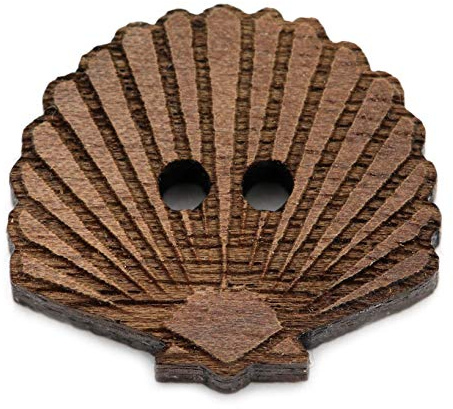 NaturSchatulle Botones de madera con diseño de concha, 5 unidades, nogal, con 2 agujeros, para manualidades, costura, fabricación de joyas, costura, botones para niños