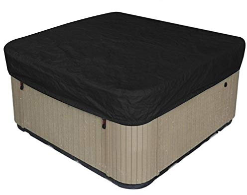 Hot Tub Cover, Square Hot Tub Cover Protector with Elastic Waterproof Sunproof UV-resistant, Outdoor Hot Spring Bath SPA Bath Pool Cover Coverage, 190T Polyester, 90.9x90.9x11.8in(Black)