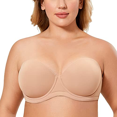 Delimira Women's Strapless Bra Push Up for Bigger Bust Multiway Underwire Smooth Bandeau Bra Natural 42F
