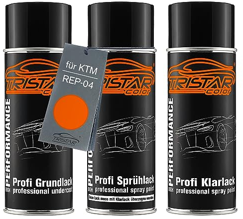 TRISTARcolor Peinture moto Kit bombes de peinture pour KTM REP-04 Orange Peinture de fond peinture de base vernis clair aérosol 400 ml