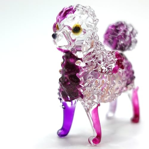 Sansukjai Poodle Miniature Tiny Figurines Dog Animals Hand Painted Blown Glass Art Collectible Gift Decorate, Rose Purple