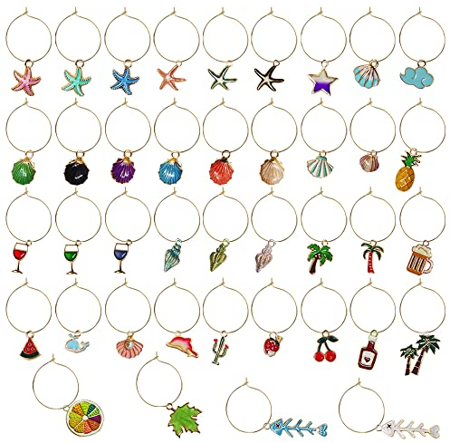 Haohai Lot de 40 Breloques pour Verres à Pied - Marqueurs de Boissons, Décorations de Fête de Dégustation, Bagues de Décoration pour Plage (40), Pas de Gemme