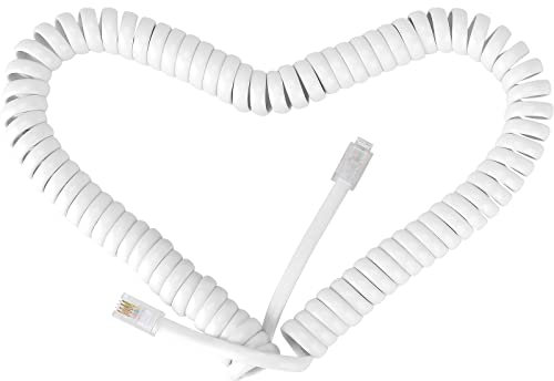 SAISN Telephone Coiled Cable Line Wire Flexible Phone Spring Curly Cord RJ9 Plug to RJ9 Plug Telephone Handset Landline Cable Cord (White, 3m)