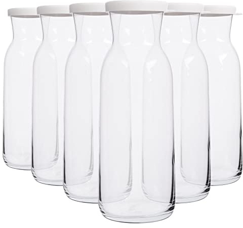 LAV 6x White Lid 1.2L Fonte Glass Carafe - Water Wine Juice Fridge Storage Pitcher Jug Set | Bedside Laundry Dispenser Bottle Jar