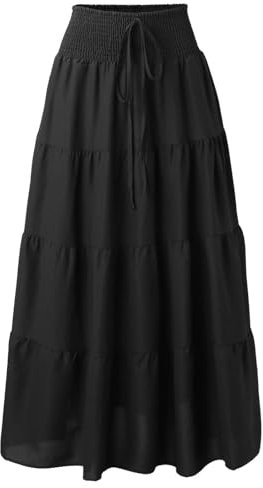 Adigaber Lang Rock Damen Chiffon Bohemien Einheitsgröße Maxirock Verstellbares Riemen Kleid Urlaub Sommerrock Strandkleider