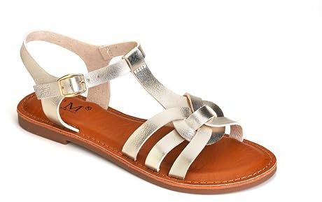 C'M PARIS Sandales Plates à Brides pour Femme avec Boucle Réglable (Doré, Système Taille Chaussures EU, Adulte, Numérique, Moyen, 40)