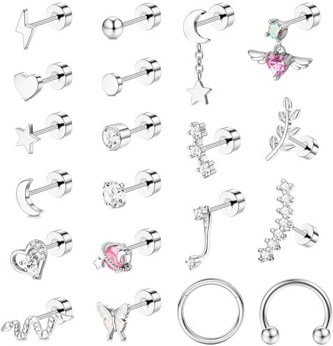 JeweBella Helix Piercings Gold Silber Piercing Ohr Chirurgenstahl für Damen Herz Stern Mond Schmetterling Schlange Knorpel Ohrringe Flatback Daith Conch Tragus Piercing