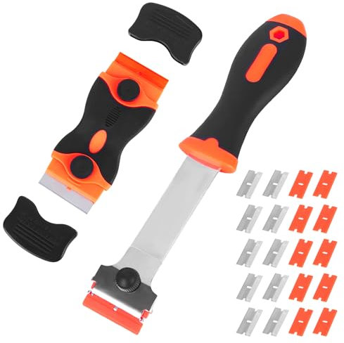 RUCUDIM Ceranfeldschaber Set, Schaber Set, Ceranfeld Kratzer Glasschaber, Schaber Küche Glaskeramik, Kunststoffschaber, Ceranfeldschaber mit 10 Edelstahl & 10 Kunststoffklingen Schaber