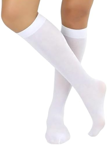 ShopMCR 3 Pairs Compression Socks for Women Knee High Socks Compression Stockings for Sport, Athletic, Edema, Diabetic, Varicose Veins, Travel, Pregnancy, Nursing One Size (White)