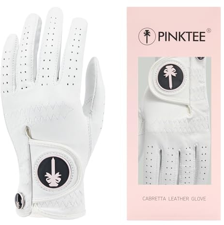 CROWNBLANKS PINKTEE Golf Glove Women Left Hand Premium Cabretta Leather with Pink Marker All Weather Golf Gloves for Ladies Size Small Medium Large (Small)