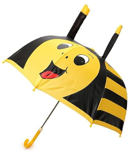 KAV Kids Striped Dome Umbrella – Lightweight, Auto-Open, Windproof & Waterproof Parasol for Boys & Girls – Durable, Stylish, Easy to Carry & Perfect for School, Travel, and Outdoor - Bee