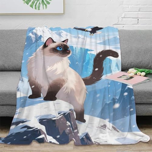 EMYXPAQM Coperta in Pile 3D Stampa Sacr É De Birmanie Peak Coperta Divano in Morbida Flanella, Idee Regalo Per Biancheria Da Letto, Decorazione Per Dormitorio, Soggiorno 40x50inch(100x130cm)