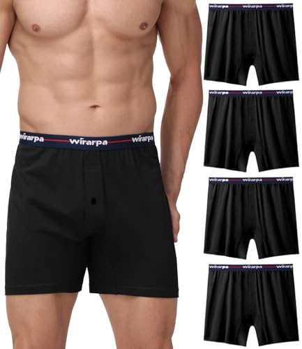 wirarpa Men's Boxers Loose Fit Underwear Boxer Shorts 4 Pack | 100 Cotton, Button Fly, Comfort Underpants