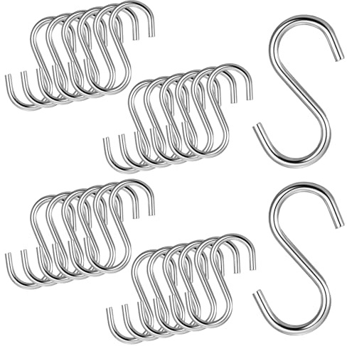 24 Pcs 304 Stainless Steel S Hooks, Industrial Grade Quality Utility Hook, 1.6 Inch Small S Hooks, Heavy Duty Hook, Chain Hardware for Hanging or Craft Project