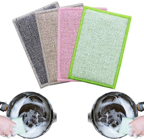 DULZEN 4 Piezas Estropajo Cocina Esponja de Cocina Suave y Duradera de Doble Cara Esponja de Limpieza Reutilizable de Microfibra, para Cubiertos, Cocina, Baño, Cristal