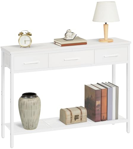 MAHANCRIS Konsolentisch, Beistelltisch, Flurtisch mit 3 Schublade und Ablage, 97 x 24 x 74 cm, Schmaler Eingangstisch für Flur, Wohnzimmer, Schlafzimmer, Weiß ACTWT3301