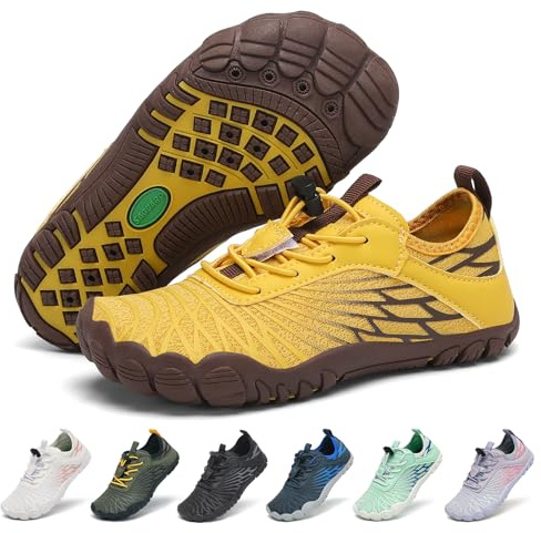 SAGUARO Barefoot Shoes Leggero Bambini Scarpe da Scoglio Asciugatura Rapida Bambino Scarpe da Mare Traspiranti Scarpette da Acqua Antiscivolo, Giallo, 30 EU