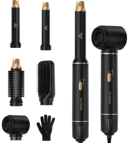 Dryhsip Brosse Soufflante 5 en 1, Brosse Chauffante Brushing et Air Styler avec Têtes Amovibles (fer Friser, Volumatrice, Lissante, Boucleur), de Voyage Légers pour Femmes et Hommes (Ink)