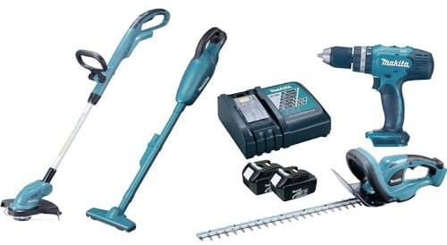 Makita DLX4093 - Kit per siepi, tagliabordi, combinato, aspirapolvere, 18 V, colore: blu/nero