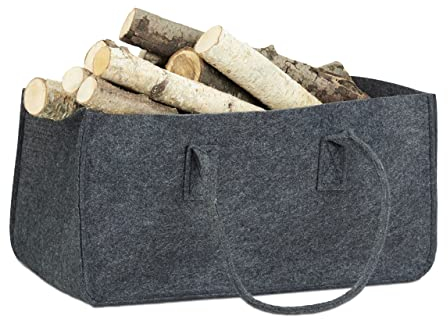 Relaxdays Kaminholztasche aus Filz, tragbarer Feuerholzkorb, faltbarer Zeitungshalter HxBxT: 25 x 25 x 50 cm, anthrazit