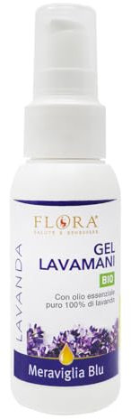 FLORA Meraviglia Blu Gel Lavamani Lavanda, 75 ml BIO-ICEA - Pulisce, deterge e igienizza - Alcool 60% e oli essenziali 100% puri, naturali e totali - Agisce rapidamente, si utilizza senza acqua