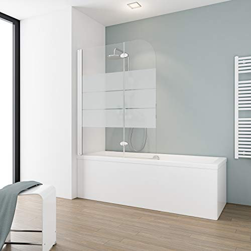 Schulte parete per vasca da bagno 112 x 140 cm, alpino bianco, 2 ante (71+41) pieghevoli, vetro sopravasca da bagno, girevole 180° contro la parete, vetro di sicurezza 5 mm con serigrafia