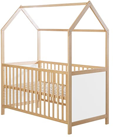 roba Husäng 70 x 140 cm - FSC-certifierad - Babysäng i husstil - Höjdjusterbar - Omvandlingsbar till juniorsäng - Trä tvåfärgad