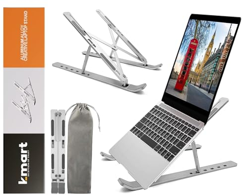 Stick Well Laptop Stand for Desk, Adjustable Aluminum Laptop Riser for Desk & Bed, Air-Ventilated Portable Laptop Stand, Compatible with MacBook, Dell, HP, and 10-15.6”