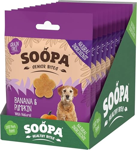 Soopa Banana & Pumpkin Senior Bites 10-Pack, Healthy, Human-Grade, Grain-Free, Natural Dog Treats for Small Dogs, Medium, Large, Soft Dog Training Treats for Older Pups, Low Fat, Vegan, 10 x 50 g