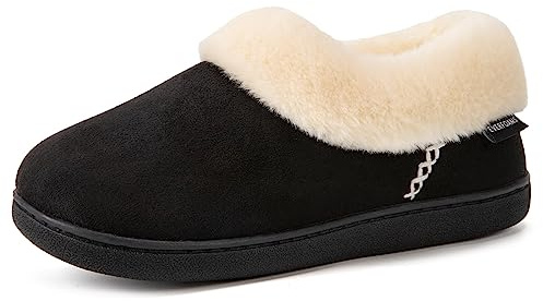 EverFoams Pantuflas bottines pour femmes Chaud Duveteux Mousse à mémoire Intérieur Chaussons Noir charbon,38-39 EU
