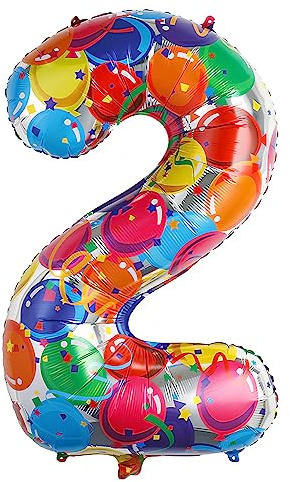 Ponmoo 40 inches Foil Balloons Numbers 2 Multicolour (101cm), Inflatable Helium or Air, Giant Balloon Number 0-9, 10-29, 30-100, Grand Balloons for Anniversary Wedding Birthday Party Decoration