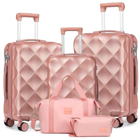 Sea choice Set de Valises Rigide de Voyage de ABS 5 pcs Ensemble de Valises avec Trousse de Toilette Sac de Voyage Lot de 3 Bagages (55/65/76) avec 8 Roues Serrure TSA