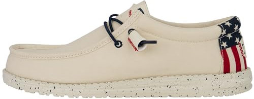Hey Dude Wally Patriotic Herrenschuhe, Slip-On-Loafer, bequem und leicht, Cremeweiß, 46 EU