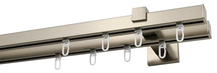 Garesa Gardinenstange Nora Ø 20mm, 2-läufig, Edelstahl Optik I Moderne & Stabile Vorhangstange inkl. Gleiter + Faltenlegehaken I Mit Endknopf Kappe I 180cm