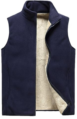 Jamron Hombre Tallas Grandes Invierno Chalecos Exteriores de Forro Polar Chaqueta Cálida sin Mangas con Cuello Alto Azul Marino 5XL