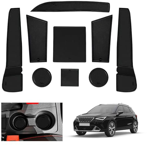 GAFAT Seat Arona/Seat Ibiza 6F KJ1 Facelift 2017-2024 2025 Tappetini Antiscivolo, Seat Ibiza 6F Tappetino in Gomma, Non Scivolano, Console Centrale, Cuciture Porte, Accessori Seat Arona (Nero)