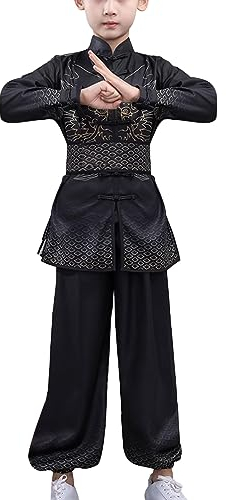 Kung Fu Anzug Drachen Tai Chi Uniform Traditionelle Löwentanz Kleidung Kampfsport Wing Chun Chinesisches Neujahrsparty-Kostüm, A# Schwarz, Height-180cm