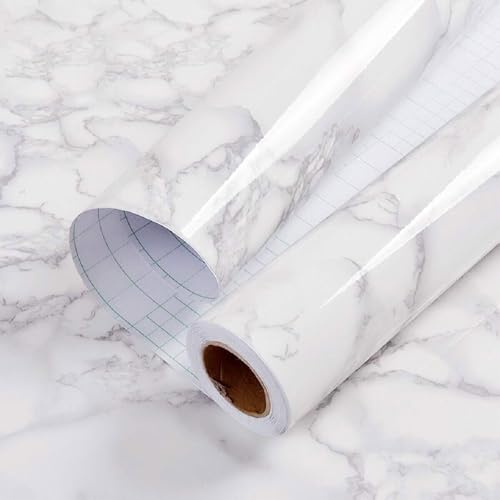 Hode Marmor klibbig baksida, plast, 90 cm x 3 m, granit, vitgrå, vinylomslag, kontaktpapper, självhäftande tapeter, vattentät, PVC-rulle för köksbänkmöbler möbler