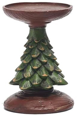 Christmas Tree Candle Holder Decor, Candle Stand for Pillar Candles, Vintage Decorated Christmas Tree Figurines Candelabros for Home Table Decor (L)